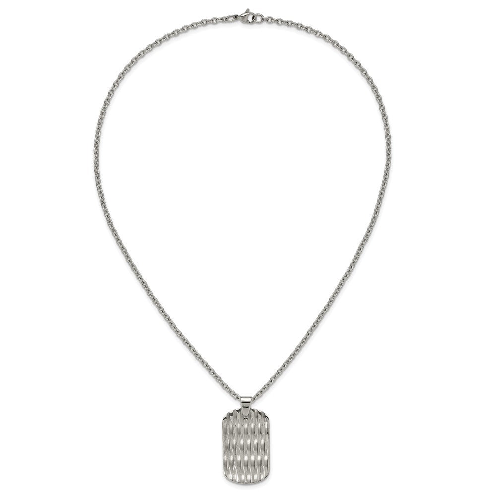 Chisel Stainless Steel Polished Diamond-cut Dog Tag on a 24 inch Cable Chain NecklaceSRN3212-24