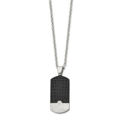 Chisel Stainless Steel Brushed Black IP-plated with CZ Dog Tag on a 24 inch Cable Chain NecklaceSRN3213-24
