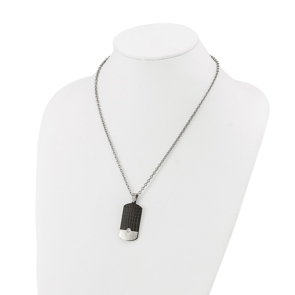 Chisel Stainless Steel Brushed Black IP-plated with CZ Dog Tag on a 24 inch Cable Chain NecklaceSRN3213-24