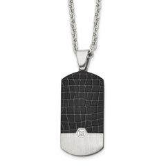 Chisel Stainless Steel Brushed Black IP-plated with CZ Dog Tag on a 24 inch Cable Chain NecklaceSRN3213-24