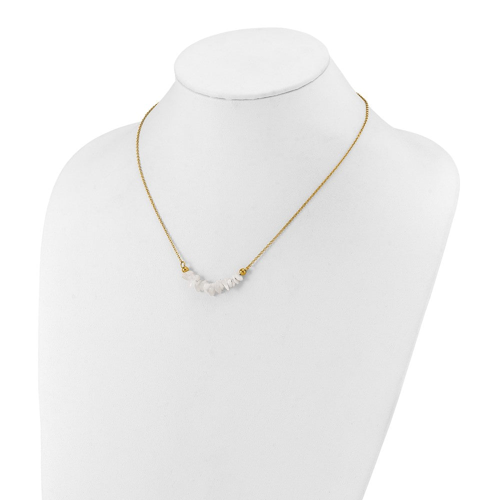 Chisel Stainless Steel Polished Yellow IP-plated White Jade on a 15 inch Plus a 2.75 inch Extension Cable Chain NecklaceSRN3220-15