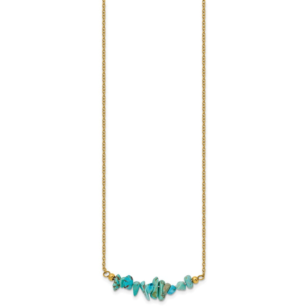 Chisel Stainless Steel Polished Yellow IP-plated Synthetic Blue Turquoise on a 15 inch Plus a 2.75 inch Extension Cable Chain NecklaceSRN3223-15