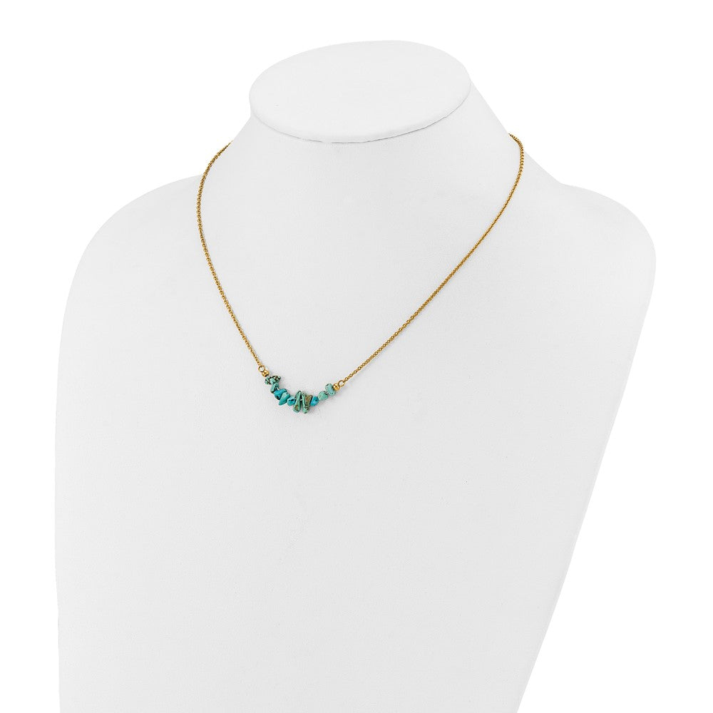 Chisel Stainless Steel Polished Yellow IP-plated Synthetic Blue Turquoise on a 15 inch Plus a 2.75 inch Extension Cable Chain NecklaceSRN3223-15