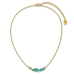 Chisel Stainless Steel Polished Yellow IP-plated Synthetic Blue Turquoise on a 15 inch Plus a 2.75 inch Extension Cable Chain NecklaceSRN3223-15