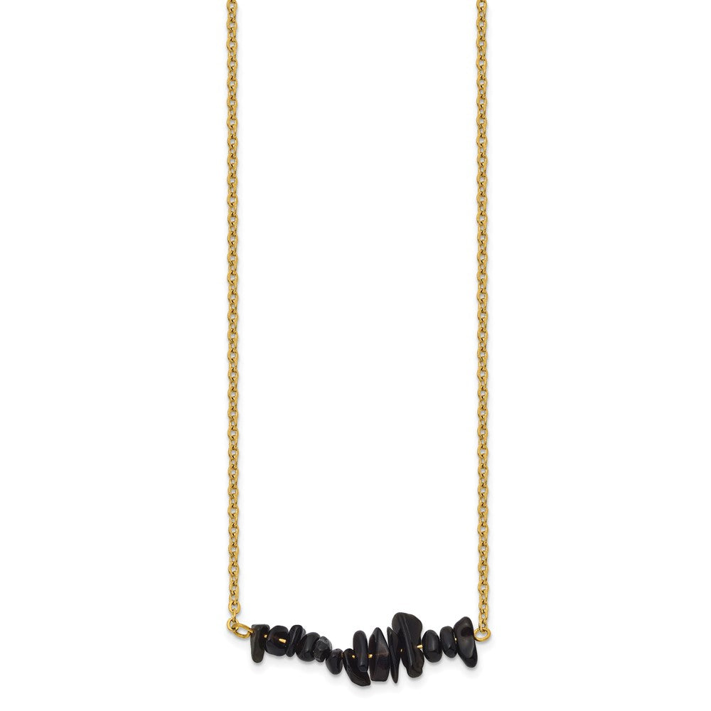 Chisel Stainless Steel Polished Yellow IP-plated Black Agate on a 15 inch Plus a 2.75 inch Extension Cable Chain NecklaceSRN3226-15
