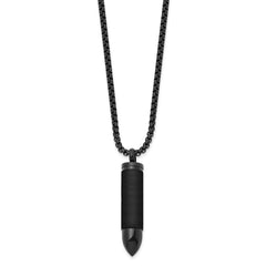 Chisel Stainless Steel Brushed and Polished Black IP-plated Bullet Capsule Pendant on a 22 inch Box Chain NecklaceSRN3231-22