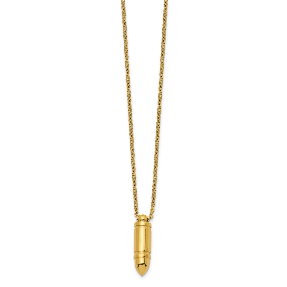 Chisel Stainless Steel Polished Yellow IP-plated Bullet Pendant on a 22 inch Cable Chain NecklaceSRN3234-22