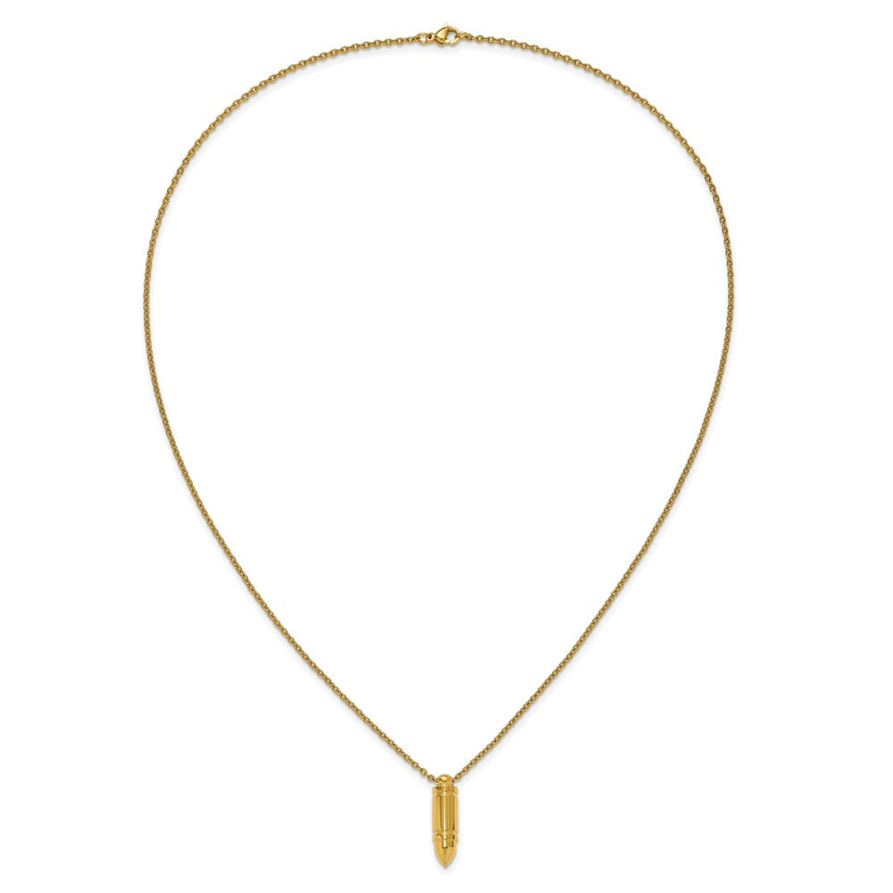 Chisel Stainless Steel Polished Yellow IP-plated Bullet Pendant on a 22 inch Cable Chain NecklaceSRN3234-22