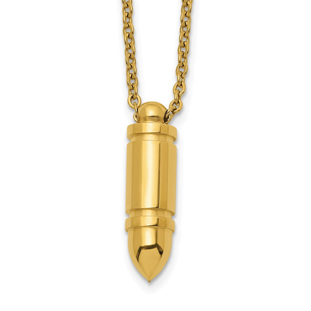 Chisel Stainless Steel Polished Yellow IP-plated Bullet Pendant on a 22 inch Cable Chain NecklaceSRN3234-22