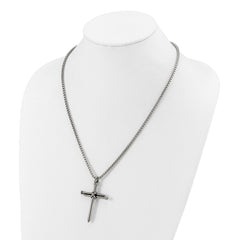 Chisel Stainless Steel Polished Antiqued and Polished Cross of Nails Pendant on a 22 inch Box Chain NecklaceSRN3235-22