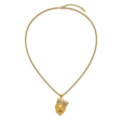 Chisel Stainless Steel Polished Yellow IP-plated with CZ Crown Lion Pendant on a 22 inch Plus a 1.75 inch Extension Curb Chain NecklaceSRN3236-22