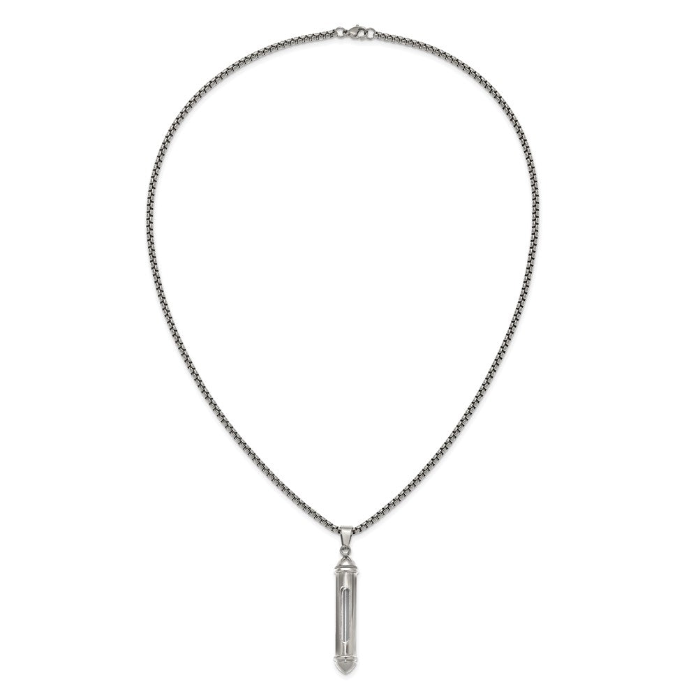 Chisel Stainless Steel Polished Bullet with Clear Vial Pendant on a 22 inch Box Chain NecklaceSRN3238-22