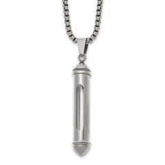 Chisel Stainless Steel Polished Bullet with Clear Vial Pendant on a 22 inch Box Chain NecklaceSRN3238-22