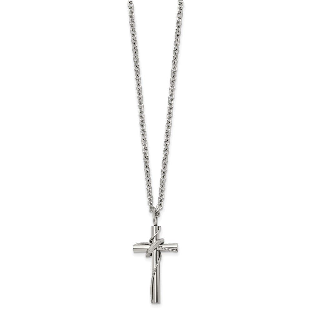 Chisel Stainless Steel Polished Cross with Moving Ring Pendant on an 18 inch Plus a 2 inch Extension Cable Chain NecklaceSRN3241-18