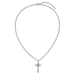 Chisel Stainless Steel Polished Cross with Moving Ring Pendant on an 18 inch Plus a 2 inch Extension Cable Chain NecklaceSRN3241-18