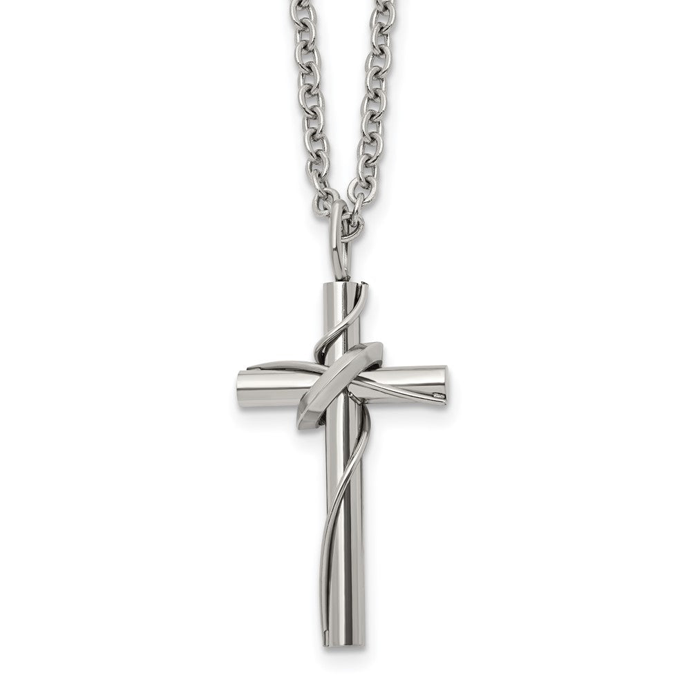 Chisel Stainless Steel Polished Cross with Moving Ring Pendant on an 18 inch Plus a 2 inch Extension Cable Chain NecklaceSRN3241-18