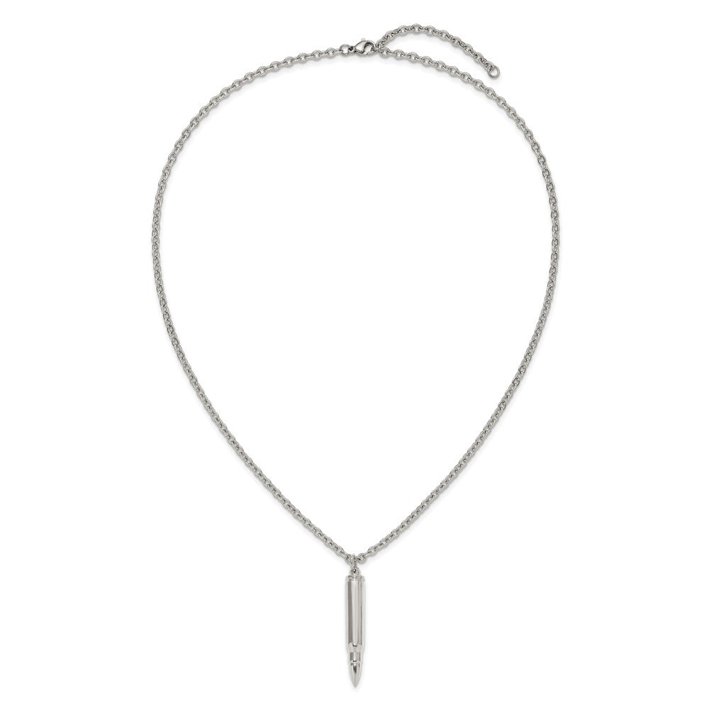 Chisel Stainless Steel Polished Bullet Capsule Pendant on a 20 inch Plus 2 inch Extension Cable Chain NecklaceSRN3242-20