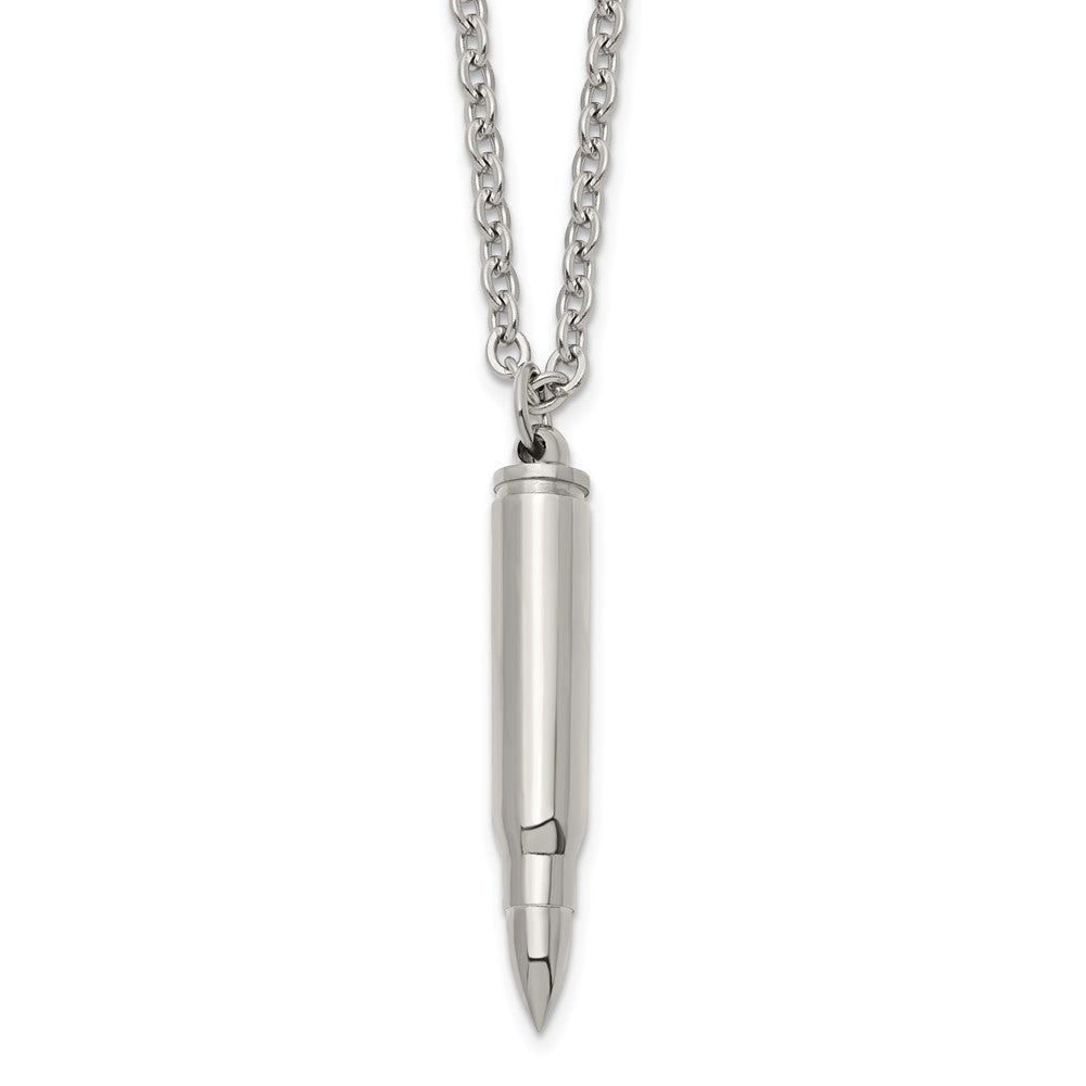 Chisel Stainless Steel Polished Bullet Capsule Pendant on a 20 inch Plus 2 inch Extension Cable Chain NecklaceSRN3242-20