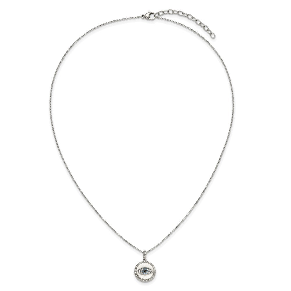 Chisel Stainless Steel Polished with Blue and White CZ Evil Eye Pendant on an 18 inch Plus a 2 inch Extension Cable Chain NecklaceSRN3250-18