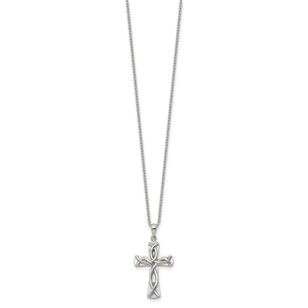 Chisel Stainless Steel Polished Cross with Ichthus Pattern Pendant on an 18 inch Plus a 2 inch Extension Cable Chain NecklaceSRN3251-18