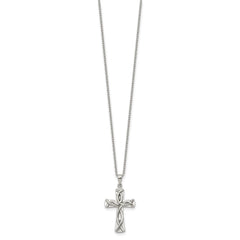 Chisel Stainless Steel Polished Cross with Ichthus Pattern Pendant on an 18 inch Plus a 2 inch Extension Cable Chain NecklaceSRN3251-18