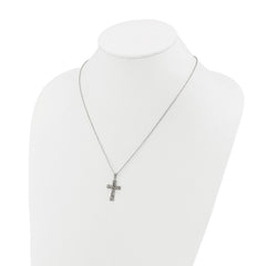 Chisel Stainless Steel Polished Cross with Ichthus Pattern Pendant on an 18 inch Plus a 2 inch Extension Cable Chain NecklaceSRN3251-18