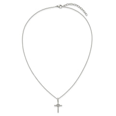 Chisel Stainless Steel Polished with CZ Cross with Heart Pendant on an 18 inch Plus 2 inch Extension Cable Chain NecklaceSRN3254-18