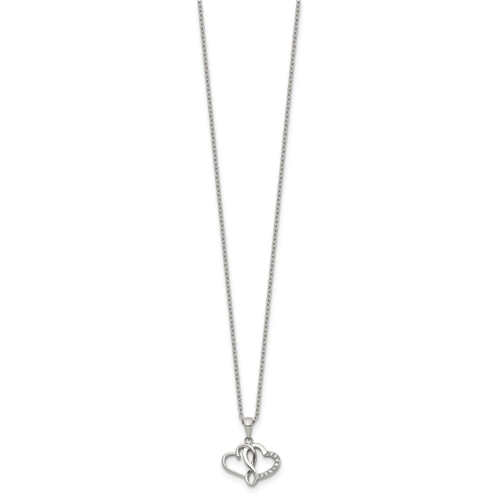 Chisel Stainless Steel Polished CZ Infinity Double Hearts Pendant on an 18 inch Plus a 2 inch Extension Cable Chain NecklaceSRN3255-18