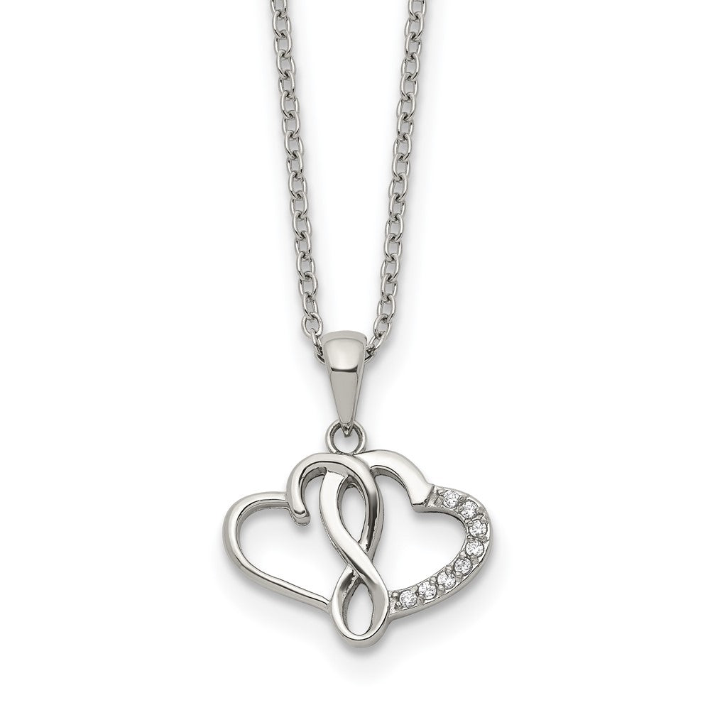 Chisel Stainless Steel Polished CZ Infinity Double Hearts Pendant on an 18 inch Plus a 2 inch Extension Cable Chain NecklaceSRN3255-18
