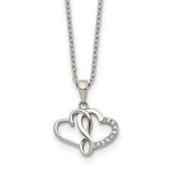 Chisel Stainless Steel Polished CZ Infinity Double Hearts Pendant on an 18 inch Plus a 2 inch Extension Cable Chain NecklaceSRN3255-18