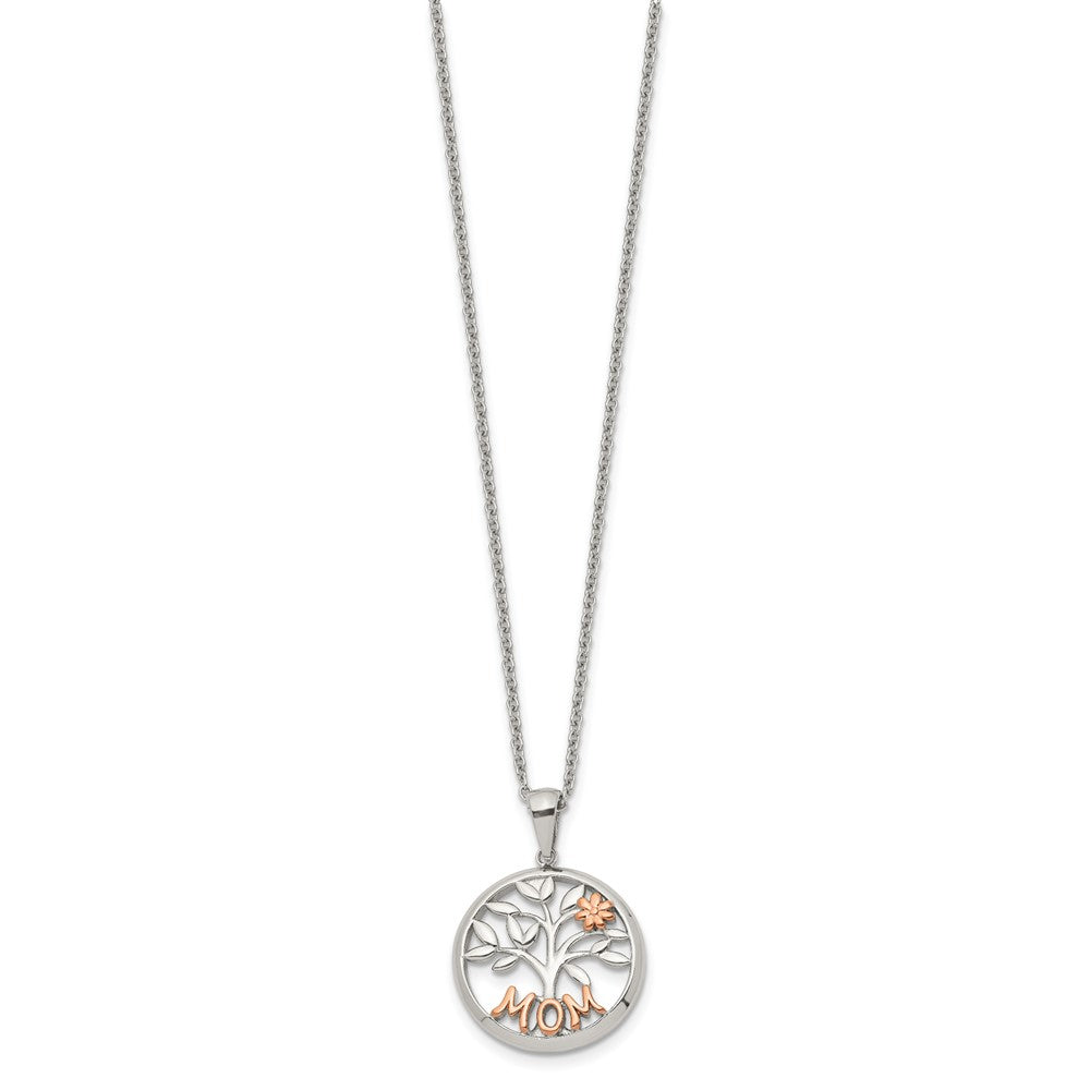 Chisel Stainless Steel Polished Rose IP-plated MOM Tree Pendant on a 20 inch Plus a 2 inch Extension Cable Chain NecklaceSRN3260-20