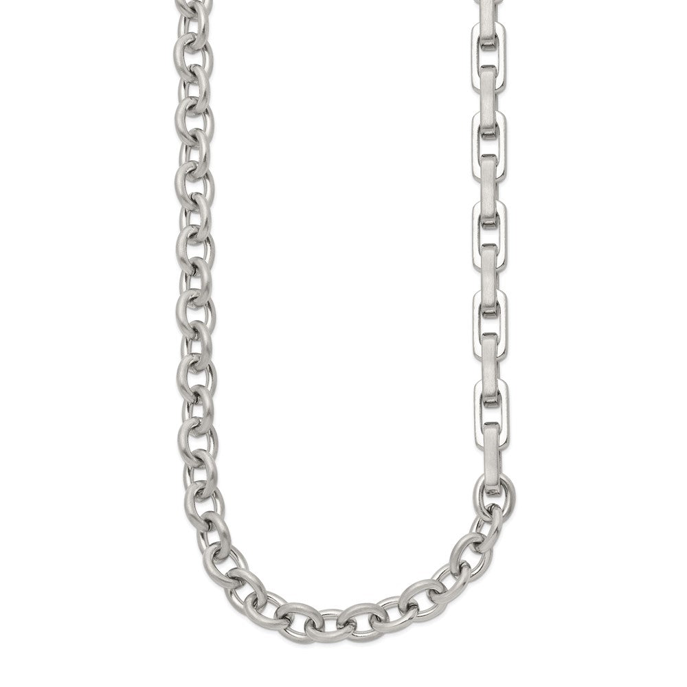 Chisel Stainless Steel Brushed and Polished Half Cable Link and Half Square Link 22 inch NecklaceSRN3264-22