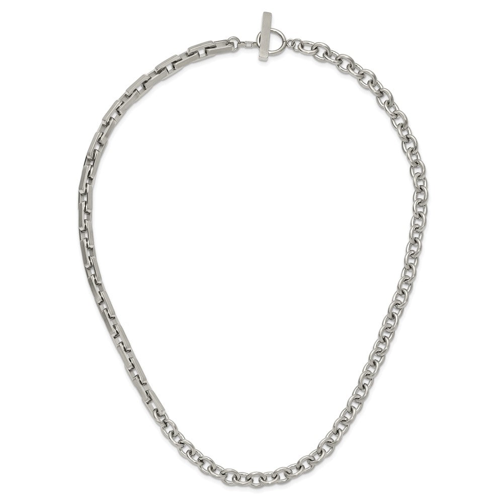 Chisel Stainless Steel Brushed and Polished Half Cable Link and Half Square Link 22 inch NecklaceSRN3264-22