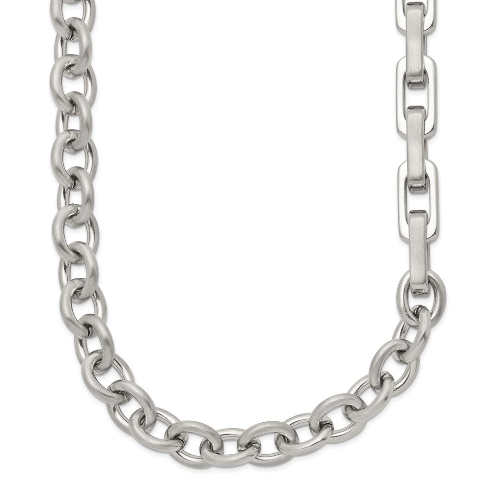 Chisel Stainless Steel Brushed and Polished Half Cable Link and Half Square Link 22 inch NecklaceSRN3264-22