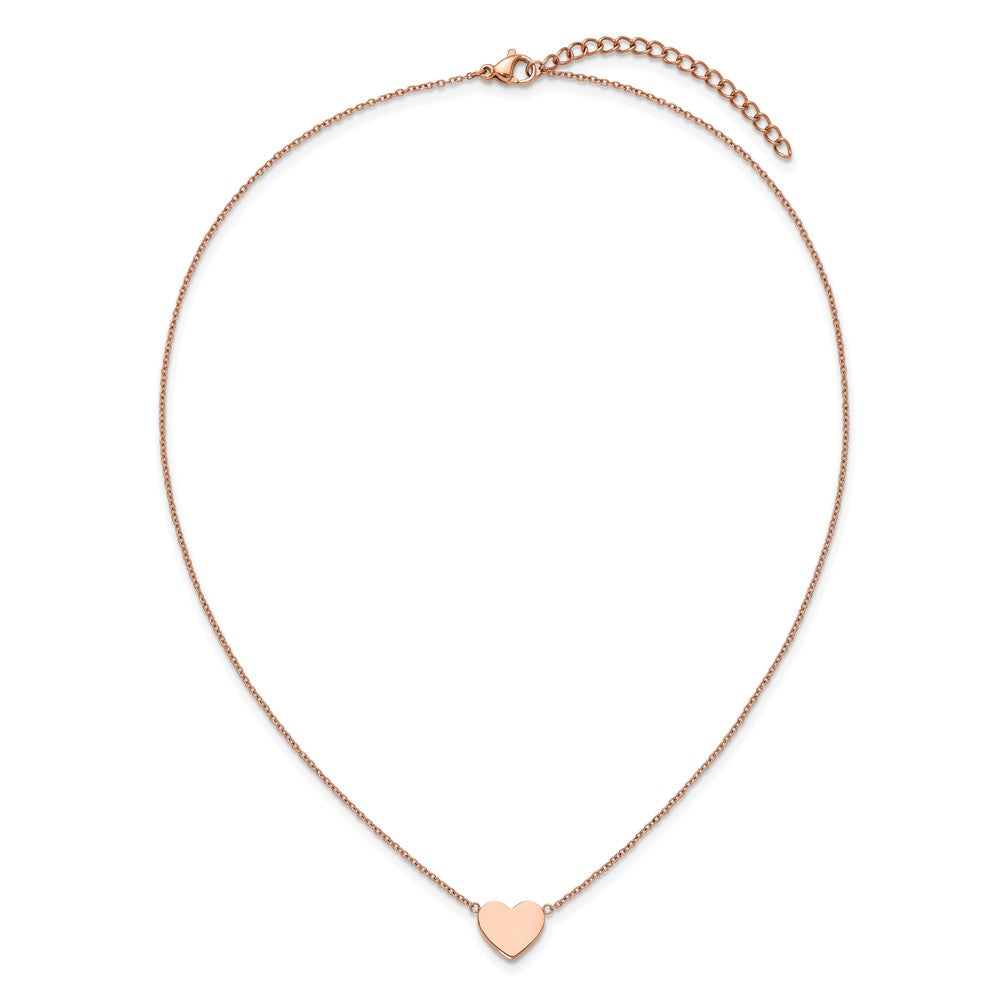 Chisel Stainless Steel Polished Rose IP-plated Heart on a 16 inch Plus a 2 inch Extension Cable Chain NecklaceSRN3271-16