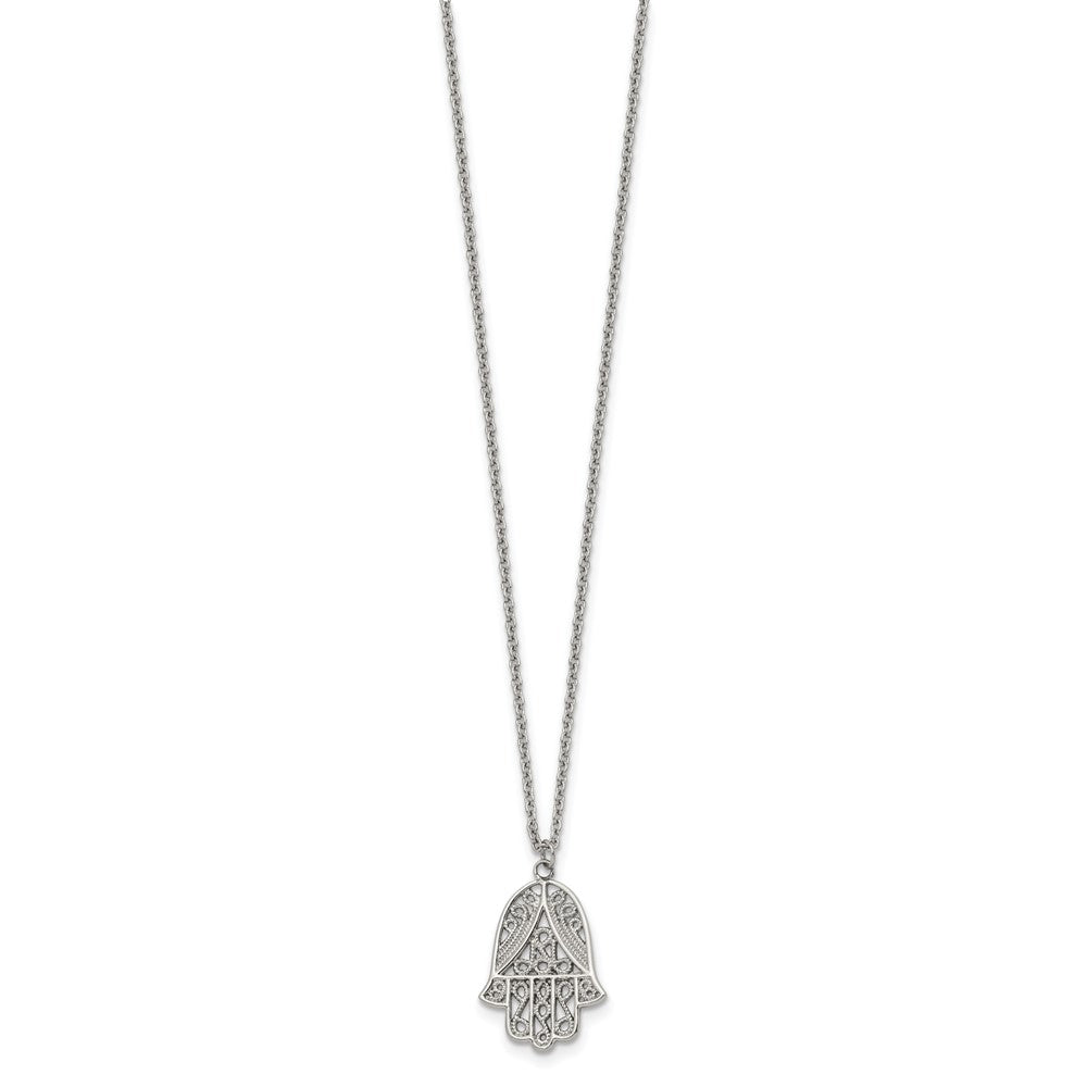 Chisel Stainless Steel Polished and Textured Hamsa Pendant on an 18 inch Plus a 2 inch Extension Cable Chain NecklaceSRN3277-18