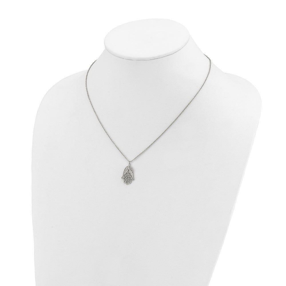 Chisel Stainless Steel Polished and Textured Hamsa Pendant on an 18 inch Plus a 2 inch Extension Cable Chain NecklaceSRN3277-18