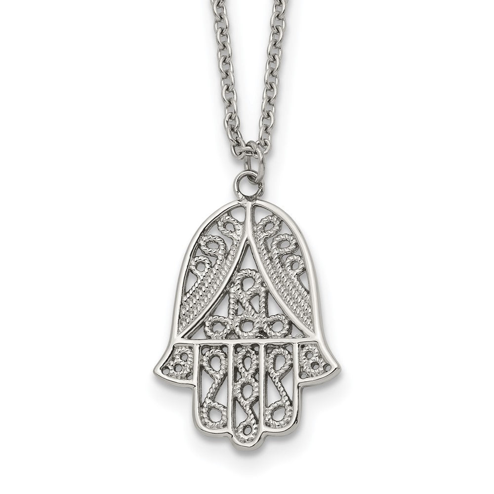 Chisel Stainless Steel Polished and Textured Hamsa Pendant on an 18 inch Plus a 2 inch Extension Cable Chain NecklaceSRN3277-18