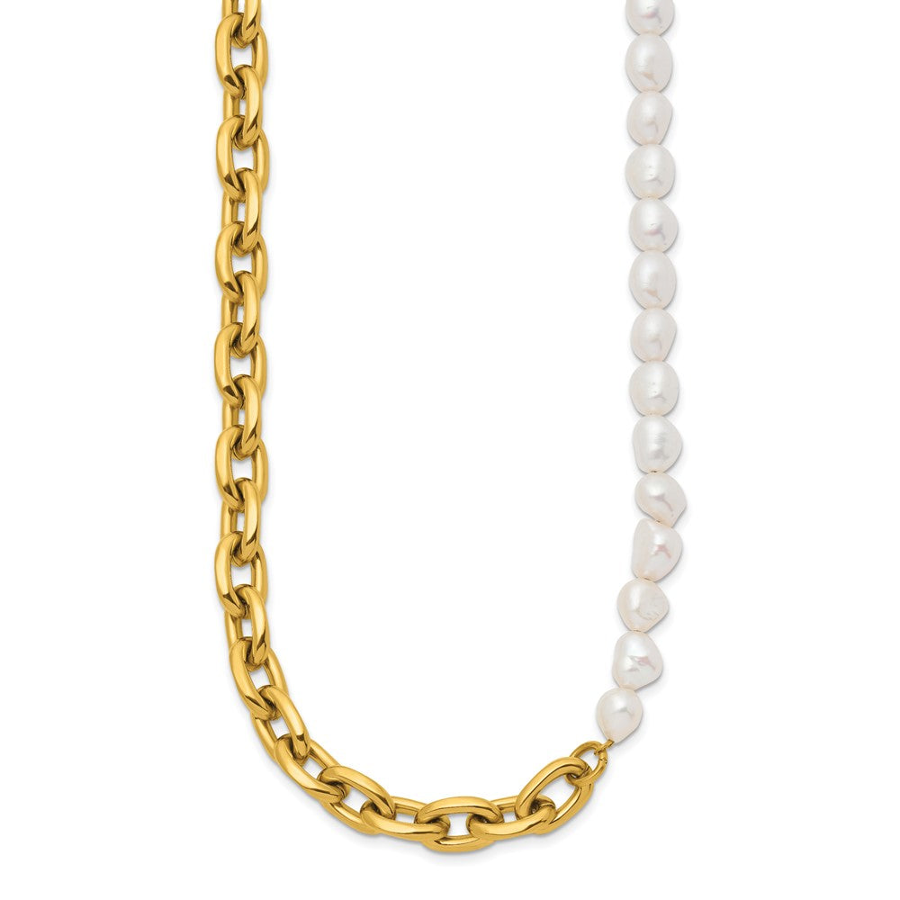 Chisel Stainless Steel Polished Yellow IP-plated Open Link Half Baroque Pearl 20 inch Plus a 2 inch Extension NecklaceSRN3281-20