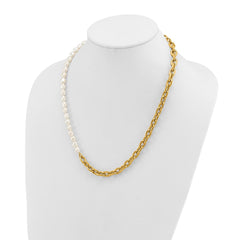 Chisel Stainless Steel Polished Yellow IP-plated Open Link Half Baroque Pearl 20 inch Plus a 2 inch Extension NecklaceSRN3281-20