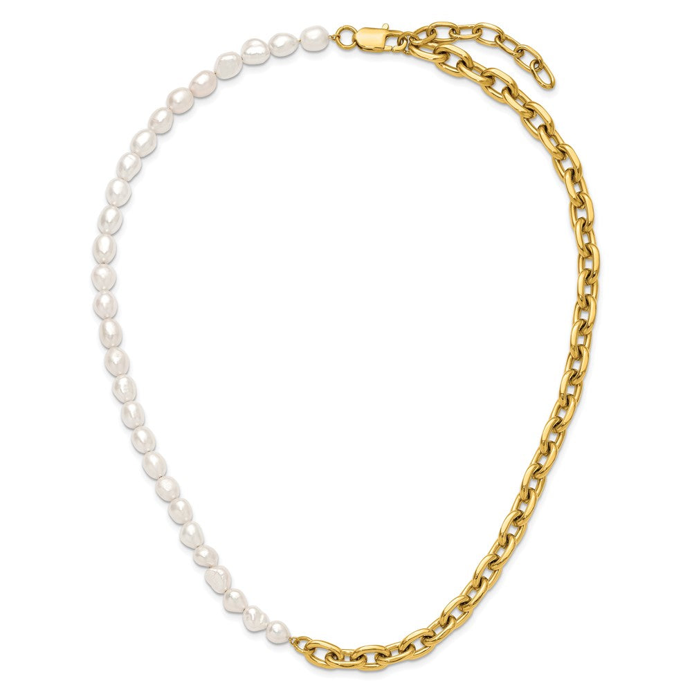 Chisel Stainless Steel Polished Yellow IP-plated Open Link Half Baroque Pearl 20 inch Plus a 2 inch Extension NecklaceSRN3281-20