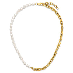 Chisel Stainless Steel Polished Yellow IP-plated Open Link Half Baroque Pearl 20 inch Plus a 2 inch Extension NecklaceSRN3281-20