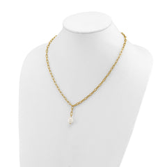 Chisel Stainless Steel Polished Yellow IP-plated Freshwater Cultured Pearl Dangle on an 18 inch Plus 2 inch Extension Open Link Chain NecklaceSRN3282-18