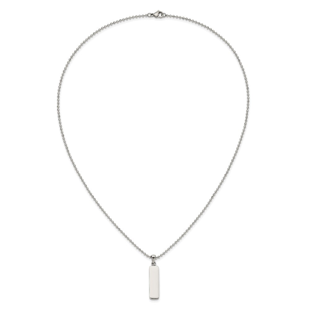 Chisel Stainless Steel Polished Vertical ID Bar Pendant on a 22 inch Ball Chain NecklaceSRN3285-22