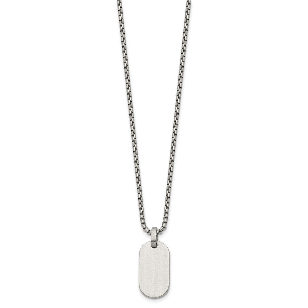 Chisel Stainless Steel Brushed with Polished Edges Dog Tag on a 22 inch Box Chain NecklaceSRN3287-22