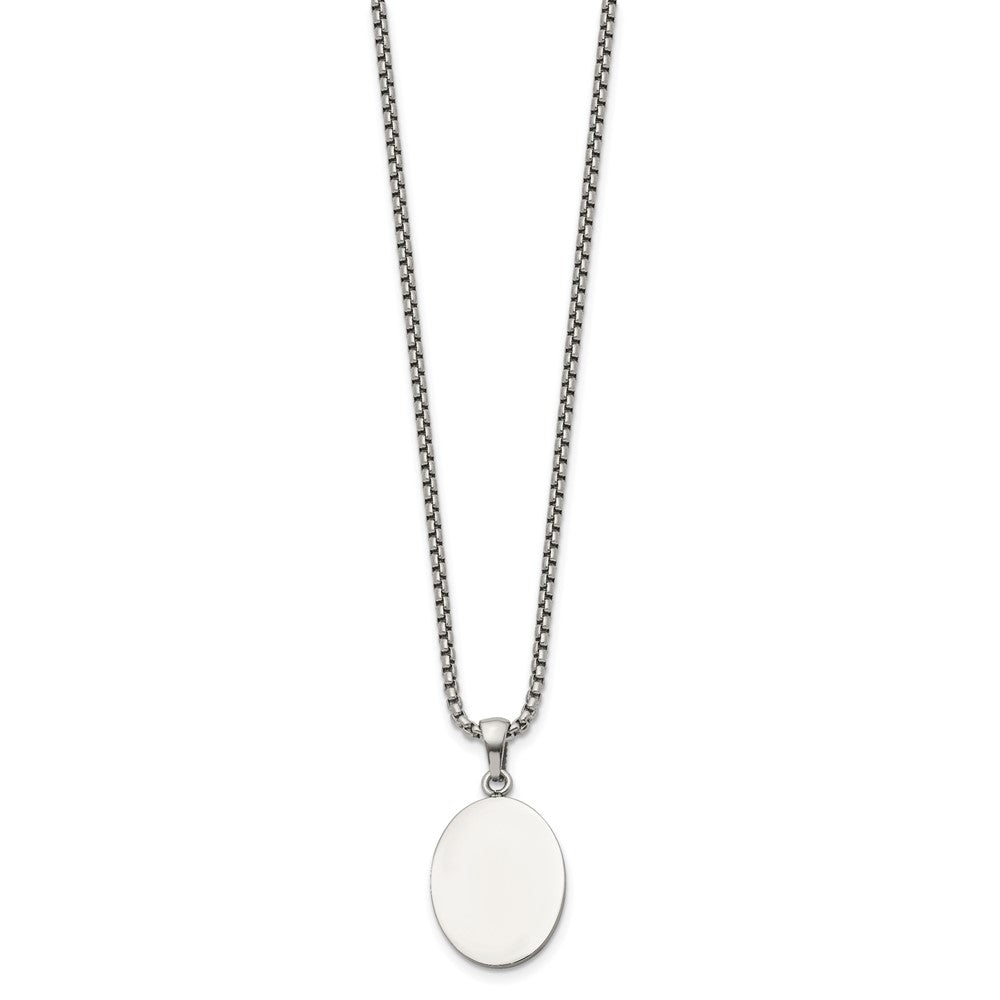 Chisel Stainless Steel Polished Oval Pendant on a 22 inch Box Chain NecklaceSRN3288-22