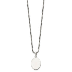 Chisel Stainless Steel Polished Oval Pendant on a 22 inch Box Chain NecklaceSRN3288-22