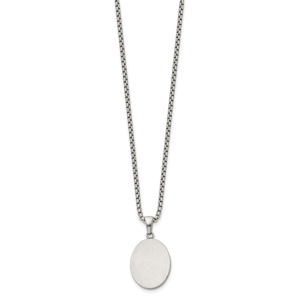 Chisel Stainless Steel Brushed with Polished Edges Oval Pendant on a 22 inch Box Chain NecklaceSRN3289-22