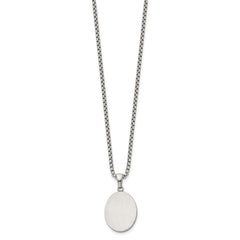 Chisel Stainless Steel Brushed with Polished Edges Oval Pendant on a 22 inch Box Chain NecklaceSRN3289-22