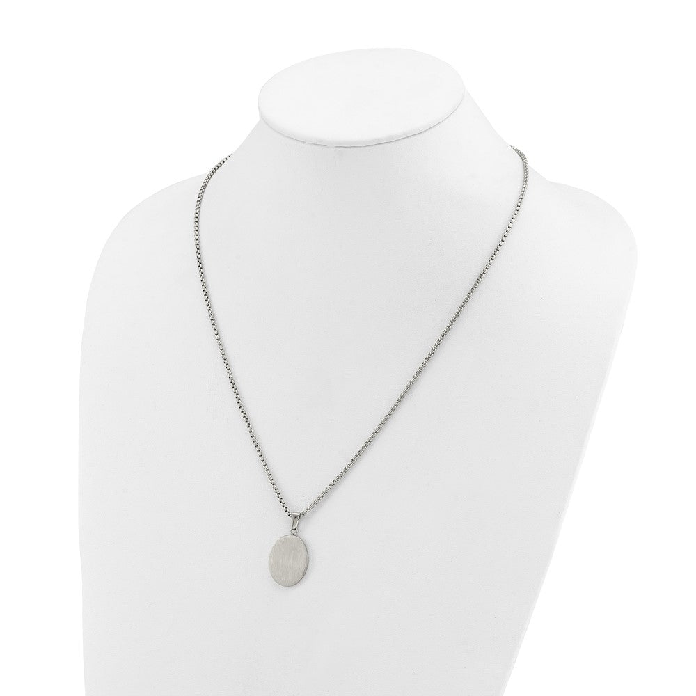Chisel Stainless Steel Brushed with Polished Edges Oval Pendant on a 22 inch Box Chain NecklaceSRN3289-22